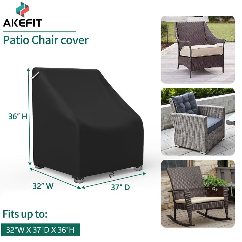 AKEfit Patio Chair Covers for Outdoor Furniture Waterproof 2 Pack,Heavy Duty Outdoor Chair Covers Waterproof for Lawn Lounge Seat, Wicker, Adirondack&Rocking Chairs,Black-32Wx37Dx36H inches - Image 2